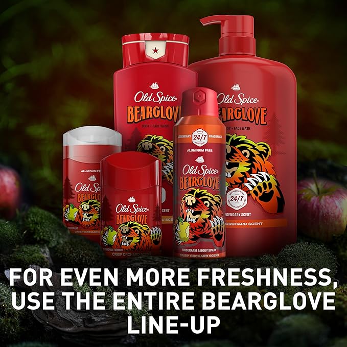 Old Spice Aluminum Free Deodorant for Men, 24/7 Odor Protection, 24/7 Freshness & Lasting Scent, Goes on Clear, Bearglove with Crisp Orchard Scent, 3.0 oz