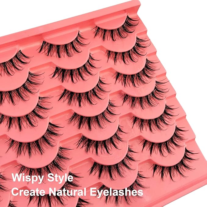 Manga Lashes Yasnai Wispy Natural Look Lashes Anime False Eyelashes Cat Eye Volume Lashes Fake Lashes 13mm Spiky Korean Japanese Asian Cosplay 3D Eye Lashes 7 Pairs Pack