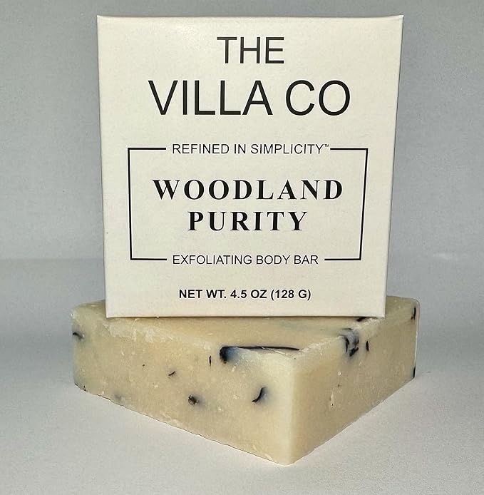 The Villa Co - Woodland Purity | 4.5oz Exfoliating Body Bar for Men | Artisan Made in USA | Natural Ingredients | Activated Charcoal
