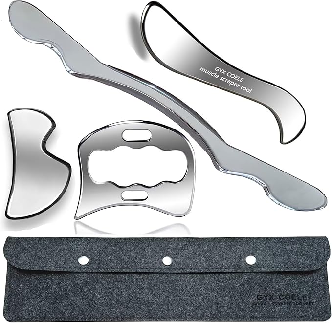 Stainless Steel Muscle Scraper Tool Set, Professional Soft Tissue Massage Tool, Scraping Tool Physical Therapy Gua Sha Kit(4pcs)