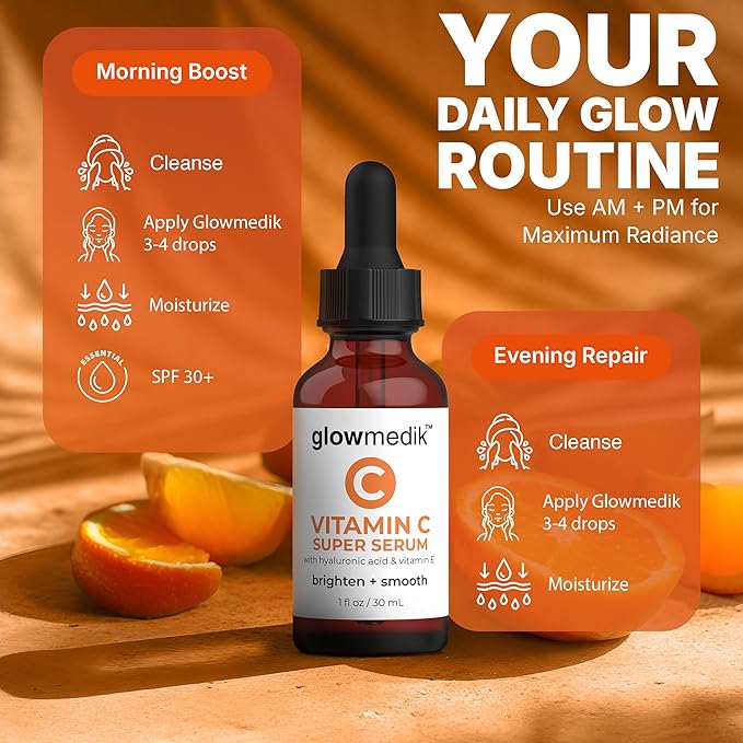GlowMedik Vitamin C Serum for Face – Anti Aging Brightening Formula with Hyaluronic Acid, Vitamin E – Gentle for Sensitive Skin – Improves Dark Spots, Fine Lines & Wrinkles, Made in USA 30ml 1 fl oz