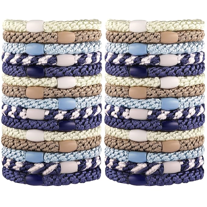 Funtopia 30 Pcs Hair Ties for Thick Hair - Bracelet Ponytail Holders, High Elastic Sports Accessories for Girls and Women, Mixed Color