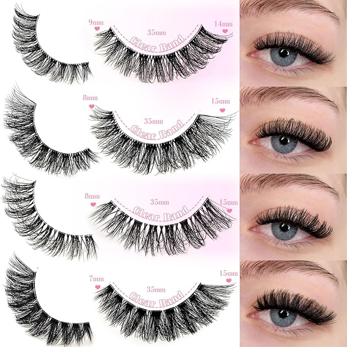 FARRED Lashes Wispy False Eyelashes 4 Styles Cat Eye Fake Lash Strips Natural Fluffy Clear Band Strip Eyelash Pack 20 Pair Mink Short Cateye Lashes Natural Looking Wispies Easy Eye Lash for Beginners