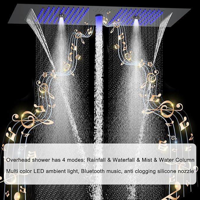 KATAIS Shower System with 12X35 inch Overshower and Dual Side ShowerHead(8 inch), 4 PCS Body Jet and HandHeld Spray, Dual Thermostatic Valve Kit Can Achieve 8 Shower Functions, Matte Black