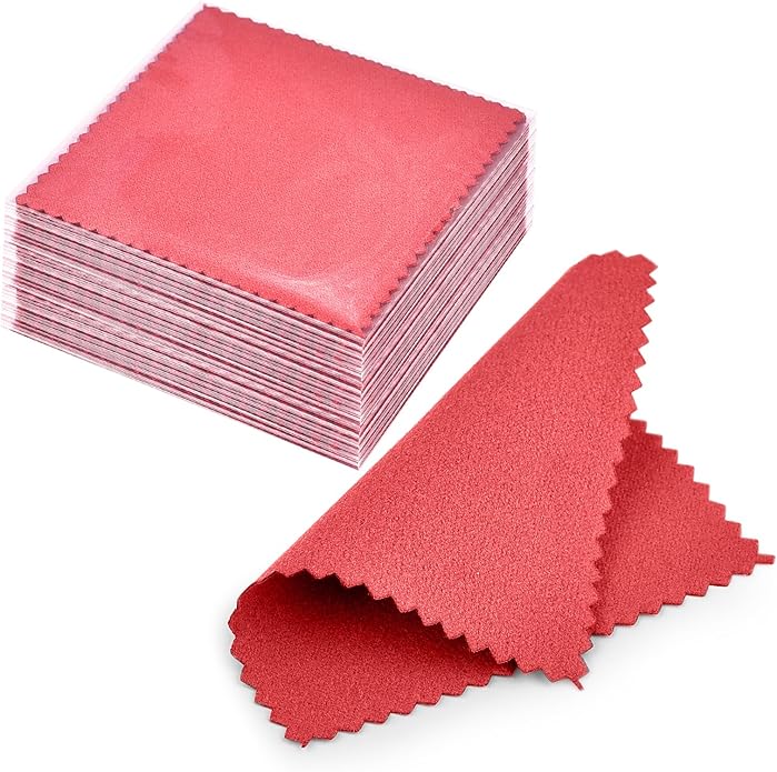 SEVENWELL 50pcs Jewelry Cleaning Cloth Pink Polishing Cloth for Sterling Silver Gold Platinum Small Polish Cloth 8x8cm