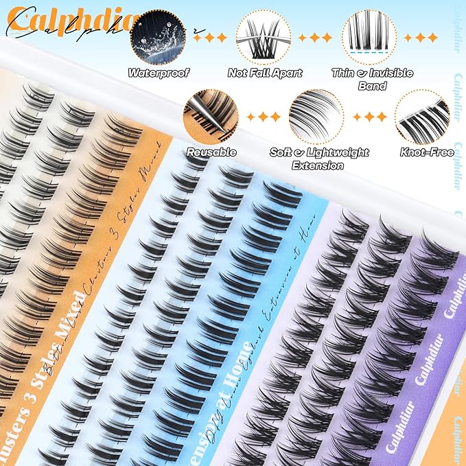 calphdiar Bottom Lash Clusters Lower Lashes Extensions 3 Styles Bottom Eyelash Clusters 6-8mm Bottom Lashes Individual Clear Band Natural Cluster Eyelashes Salon-Effect Bottom Lash cluster (162pcs)