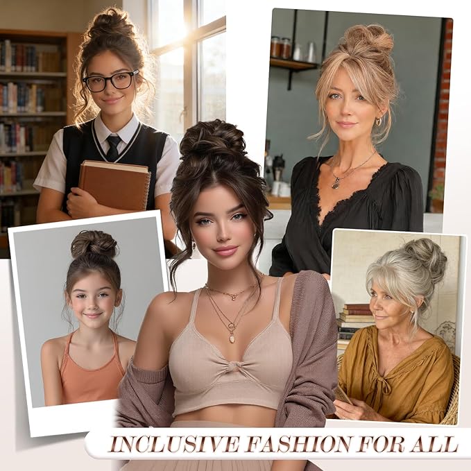 FESHFEN Messy Bun Hair Piece - Wavy Synthetic Chignon Scrunchies for Instant Volume, Elastic Bun Ponytail Hair Extensions Thick Hairpieces for Women, Champagne Blonde 1.50 oz