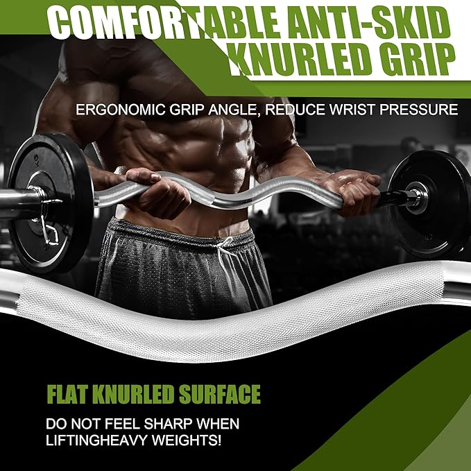 47" Olympic Barbell Curl Bar EZ Bar Strength 440-Pound Capacity