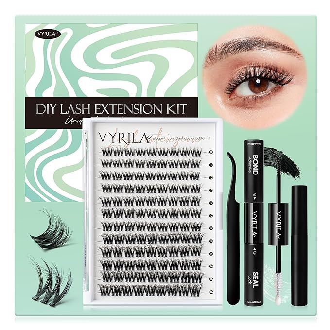 Lash Clusters Kit 0.05mm Individual Lashes, 3D Wispy Lashes, 0.1mm Super Thin Band Resuable Natural Lashes,D Curl Faux Mink Lashes,108pcs Lash Extension (Green Cozy-D-0.05-8-16mix-Kit)