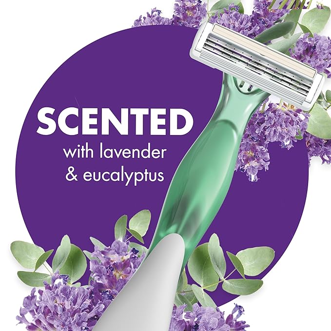 BIC Soleil 3 Escape Women's Disposable 3 Blade Razors, Lavender & Eucalyptus Scented Handles with Soothing Moisture Strip, 12-Pack