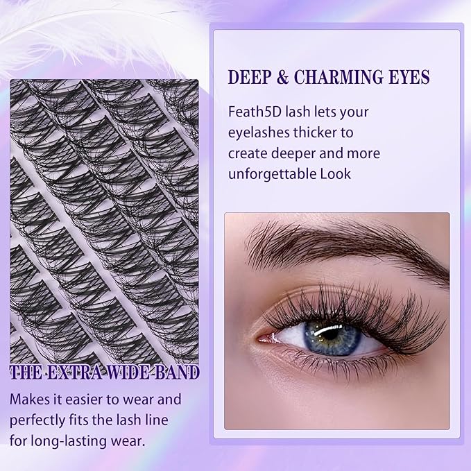 B&Q Lash Clusters Fluffy Wispy Voluminous - 144 PCS Feath5D 09 Layered Individual Cluster Lashes, Feathered Lightweight Eyelash Extensions in 8-18mm, Waterproof False Lashes