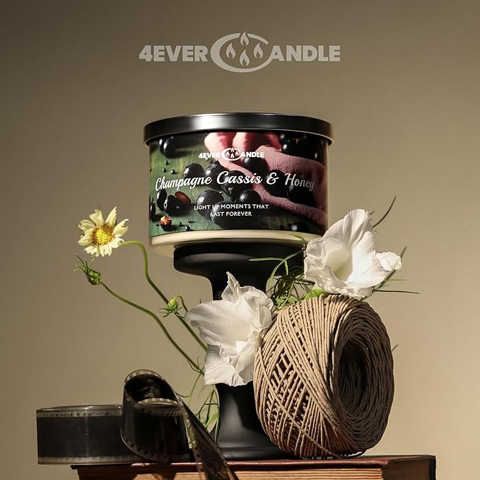 4EVER Scented Candles | 4-Wick 18oz Soy Wax Candle | Up to 50Hrs Clean Burn | Aromatherapy Candles for Home Scented | Gifts for Women & Mom, Champagne Cassis & Honey