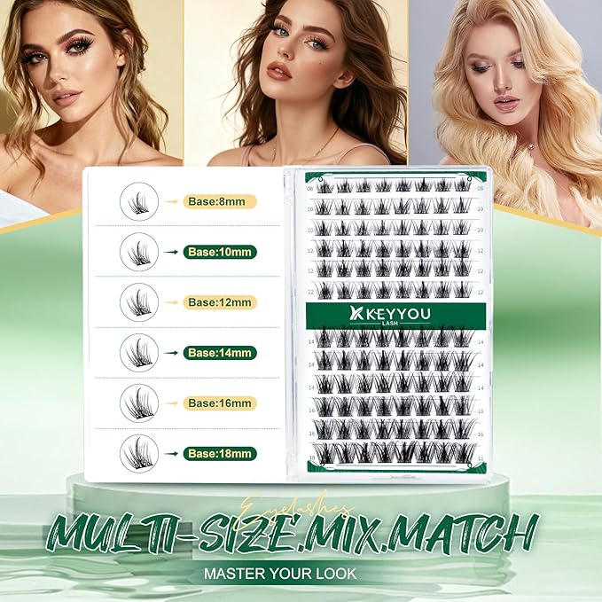 Lash Clusters,96 Pcs Cluster Lashes D Curl 16mm DIY Lash Extensions Eyelash Clusters,KEYYOU Volume Wispy Individual Lashes Soft&Comfortable Easy DIY at Home(Y09,D-16mm)