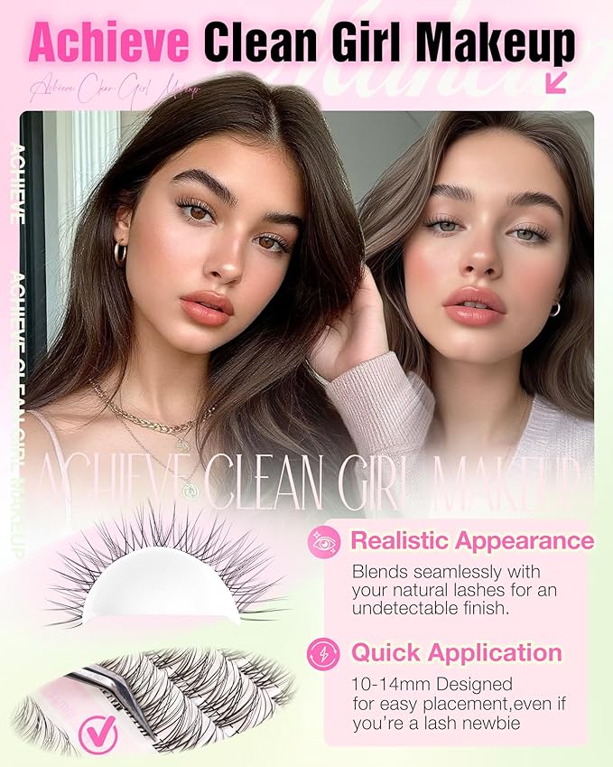Natural Lash Clusters Kit 10-12-14mm Short Eyelash Clusters Kit Wispy Cluster Eyelash Extensions Clear Band Lash Extensions Kit C Curly Individual Lashes Clusters by Delyneph