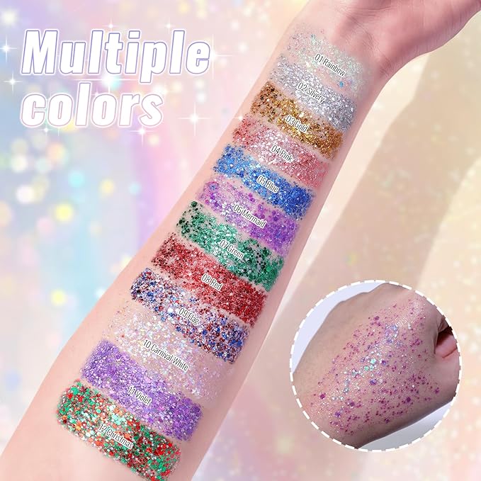 Mermaid Face Body & Hair Glitter Stick for Singer Concert Outfit, Purple Shimmer Stick Gel for Women, Sparkling Chunky Sequins for Fairy Dust Makeup Rave Festival Carnival Halloween, 0.56oz