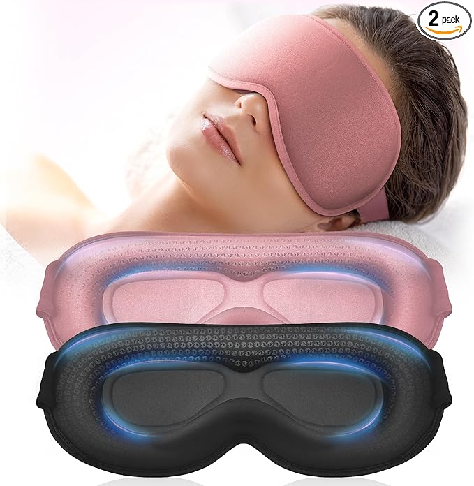 Weighted Eye Mask 2 Pack - 3D Contoured Sleep Masks for Women Men, Blackout Sleeping Eye Mask for Travel, Meditation, Airplane, Memory Foam, Adjustable Strap Pink Black