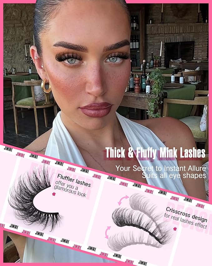 JIMIRE D Curl Faux Mink Lashes Fluffy Cat Eye 20MM Long Dramatic Mink Lashes Bulk Wispy Full Volume False Eyelashes 7 Pairs Pack