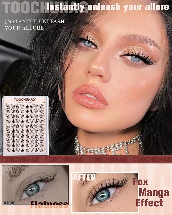 Fairy Lash Clusters Wispy Cluster Eyelash Extensions Left&Right Spiky Eyelash Clusters 10-16MM Individual Lashes Manga Lash Extensions by TOOCHUNAG