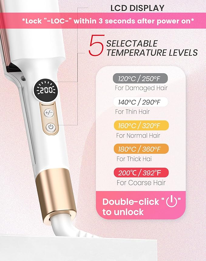 Mini Waver Hair Tool Crimper for Women Short Hair 0.4 inch Travel Double Barrel Small S Waver Ceramic Curling Iron (110-240V) Dual Voltage with 5 Temps, Anti-scalding for Dating, Daily (White)