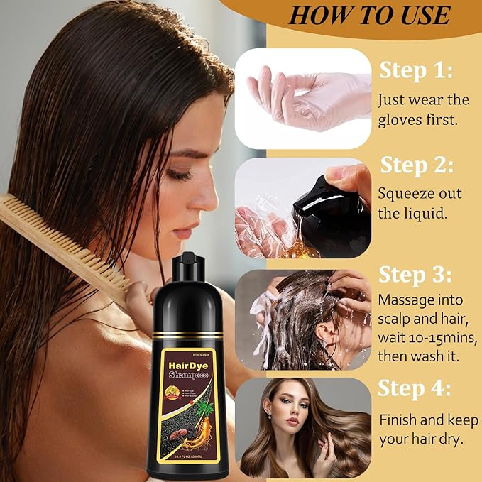 Instant Cherry Brown Hair Dye Shampoo for Gray Hair 3 in 1, Natural Hair Color Shampoo for Women Men Brown Colors in 10-15 mins, 100% Coverage Herbal Ingredients Hair Dye 16.10 Fl Oz (Cherry brown)