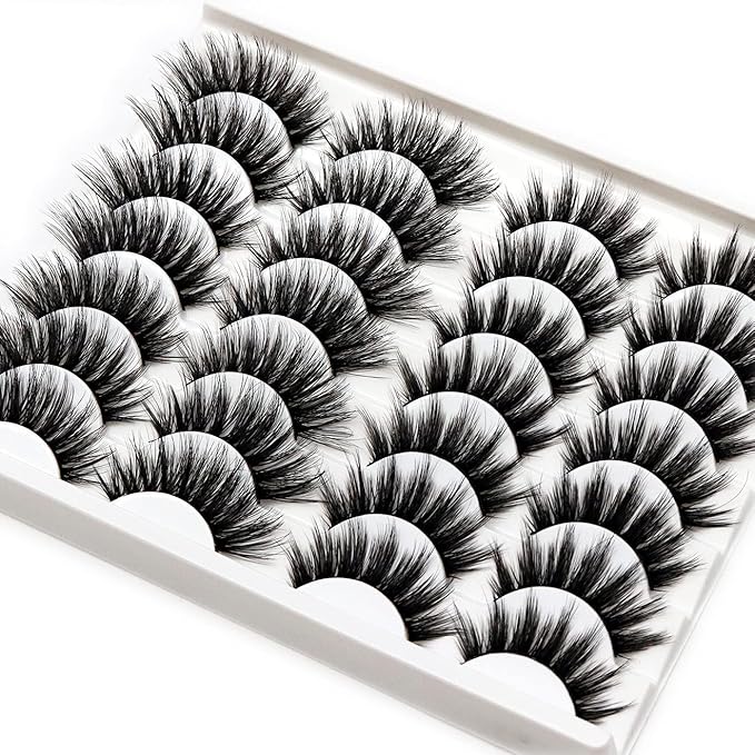 Losha False Lashes 14 Pairs Value Pack Fluffy Fake Eyelashes Natural Look 6D Handmade Reusable Eye Lashes Pack 2 Styles Mix