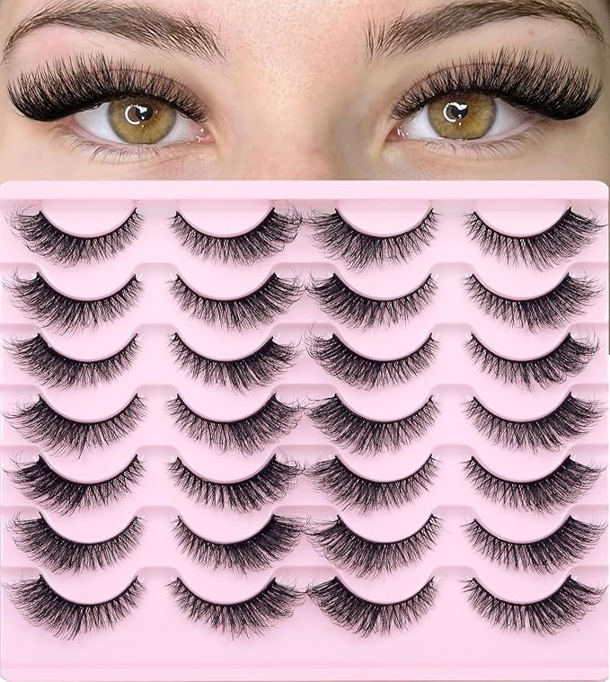 Cat Eye Lashes Wispy False Eyelashes Natural Look Strip Fake Eyelashes 14 Pairs Fluffy Volume Faux Mink Lashes that Look Like Extensions Short Lashes