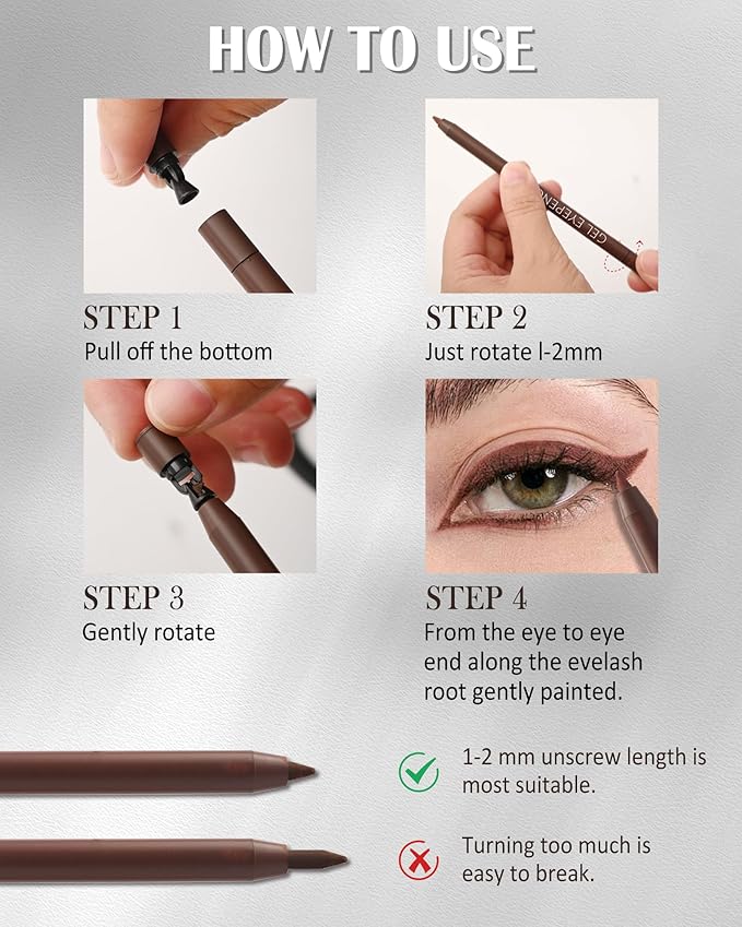 Chocolate Brown Waterproof Gel Eyeliner, Highly Pigmented Long-lasting Matte Cream Waterline Eyeliner Pencil, Retractable Eye Liner Pen Built in Sharpener for Women Sensitive Eyes, Christmas Makeup-04