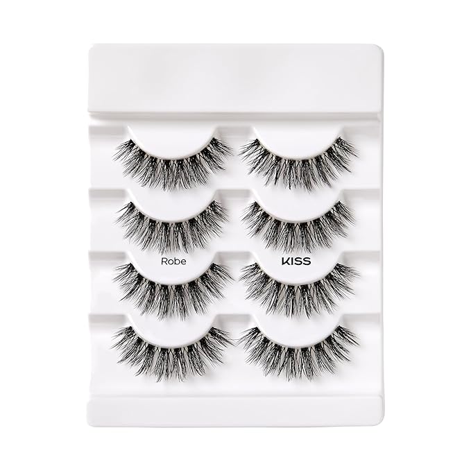 KISS Triple Push-Up, False Eyelashes, 'Robe', 12mm, Includes 4 Pairs Of Lashes, Easy to Apply, Reusable Lash Clusters
