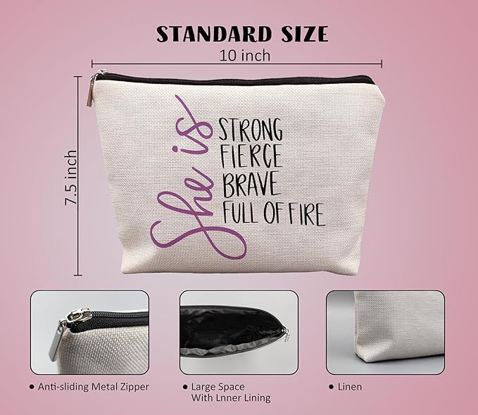 uinwk Inspirational Makeup Bag,Women Empowerment Gift,Woman Power Gifts,She Is Strong Fierce Brave Full Of Fire Cosmetic Bag,Gifts For Mom Grandma Friends Girls