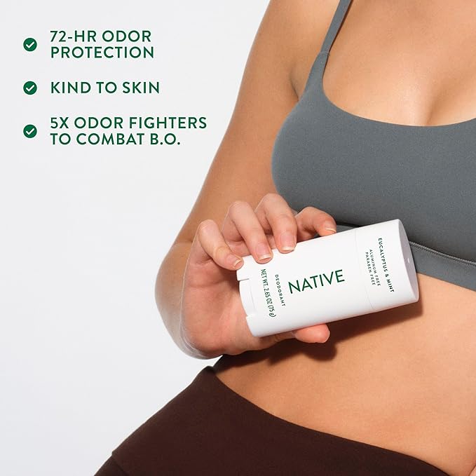 Native Aluminum Free Deodorant, Eucalyptus & Mint, 72 Hour Odor Control, for Women & Men, Contains Naturally Derived Ingredients, 2.65 oz
