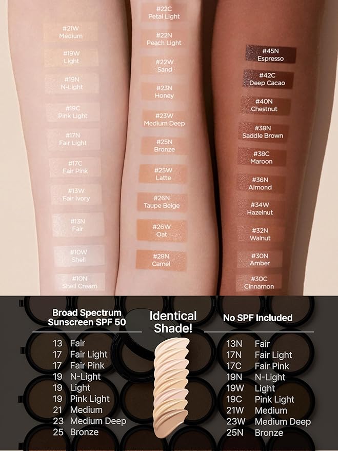 JUNG SAEM MOOL Essential Skin Nuder Cushion Refill | Natural Finish, Buildable Coverage Cushion Foundation by Korean Makeup Artist (Refill Only, 0.49 Fl Oz, SPF 50), 25 Bronze