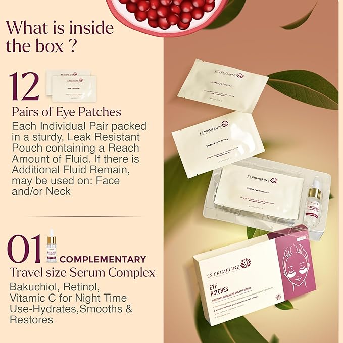Triple Hyaluronic Acid Breathable Under Eye Patches with Pomegranate Extract, Hydrating Eye Masks for Puffiness, Dark Circles, Wrinkles & Fine Lines, Jet Lag Patches, Parches Para Ojeras,12Pairs