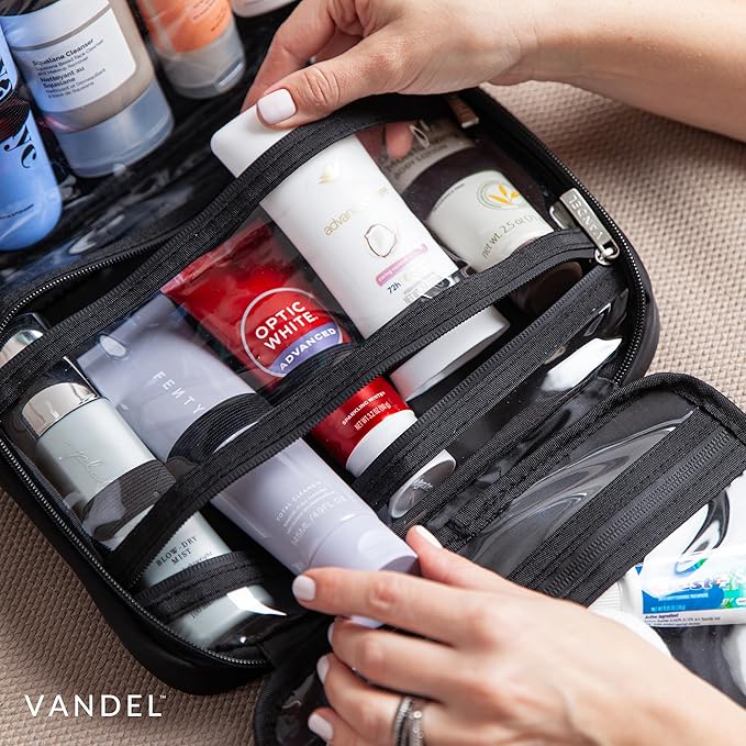 VANDEL Waterproof Hanging Toiletry Bag for Travelling, Hanging Makeup Organizer Bag, Cosmetic Travel Bags for Women, Makeup Case Toiletries Organizer Hygiene Bathroom Shower Caddy - Black