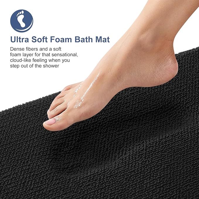 OLANLY Thick Memory Foam Bath Mat Rug 45x27, Extra Soft Absorbent Bathroom Rug, Quick Dry Bath Mats, Non-Slip, Machine Washable Carpet for Bathroom, Tub and Shower, Home Decor Accessories, Black
