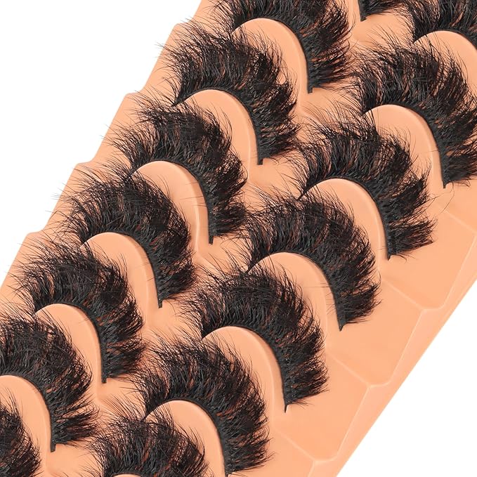 Veleasha Fluffy Lashes D Curl Faux Mink Eyelashes Soft Volume False Eyelashes Downy Fuzz Fake Lashes 15-20MM Thick Dramatic 10 Pairs Eyelash Pack (6D31)