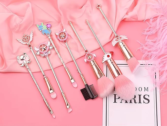 Cartoon Makeup Brush for Girls,Cute Anime 8pcs Foundation Blush Powder Eyeshadow Lip Eyebrow Potter Brushes Set with Metal Handle for Teens Kids Women Present Christmas