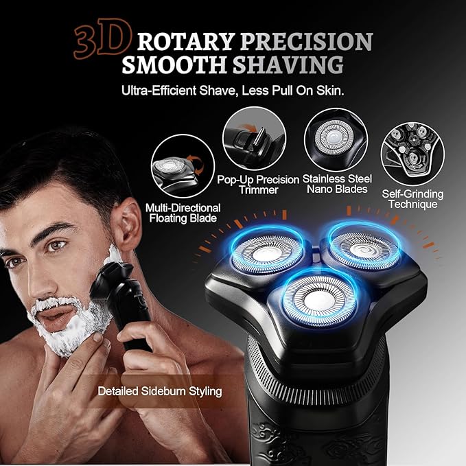 MENSURE Electric Shavers for Men with Pop-up Trimmer, Cordless Rechargeable Shaver for Gift, IPX7 Waterproof Electric Razor for Men, LED Display, Type-C, Travel-Friendly, Black