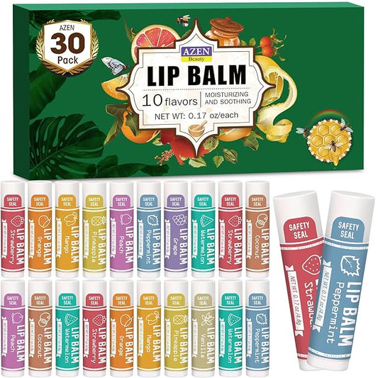 AZEN 30 Pack Lip Balm, Natural
