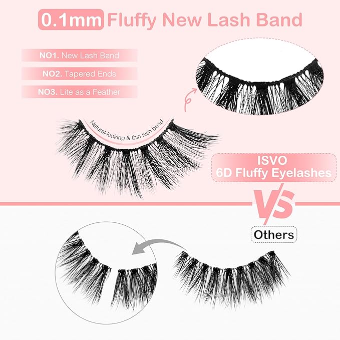Manga Lashes Natural Eyelashes, Spiky False Eyelashes Invisible Band, 6D Cat Eye Lashes Wispy for Cosplay Anime Lashes 8 Pairs