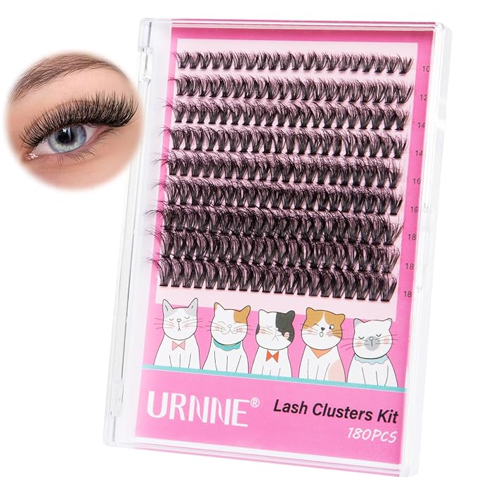 URNNR Fluffy Lash Clusters 5D 40D Volume Eyelash Clusters 10-18mm Wispy Individual Lashes D Curl Cluster Eyelash Extensions 180pcs DIY Lash Extension for Beginners (LF09)