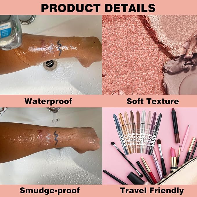 Khaki Eyeshadow Stick Makeup,Matte Cream Eye Shadow Pencil,High Pigmented Crease proof Glitter Eye Shadow Brightener Stick,Waterproof Long Lasting Eye Highlighter Crayon Eyeliner