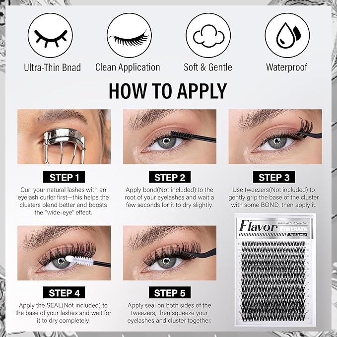 Flora Lash Clusters Wispy Eyelash Clusters 8-18mm Natural Cluster Eyelash Extensions Soft Volume Individual Lashes DIY Feather-Light D Curly Cluster Lashes Extension with Ultra-Thin Band