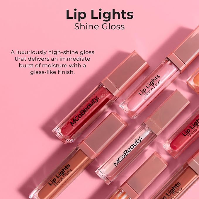 MCoBeauty - Lip Lights Shine Gloss - Marshmallow Lip Gloss - High Shine Glass-Like Finish with Built-In LED Light & Mirror - Moisturising Lightweight - Face Makeup