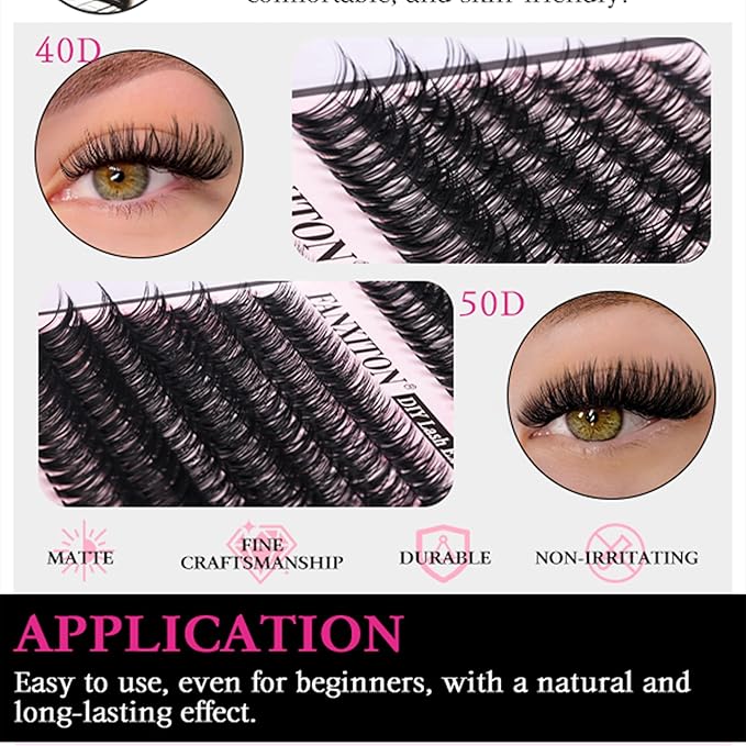 DIY Lash Extension Kit Natural Look Wispy Lash Clusters D Curl 40D+50D 10-16MM Eyelash Extension Kit Individual Lashes Lash Cluster Kit For Beginners (No Glue)