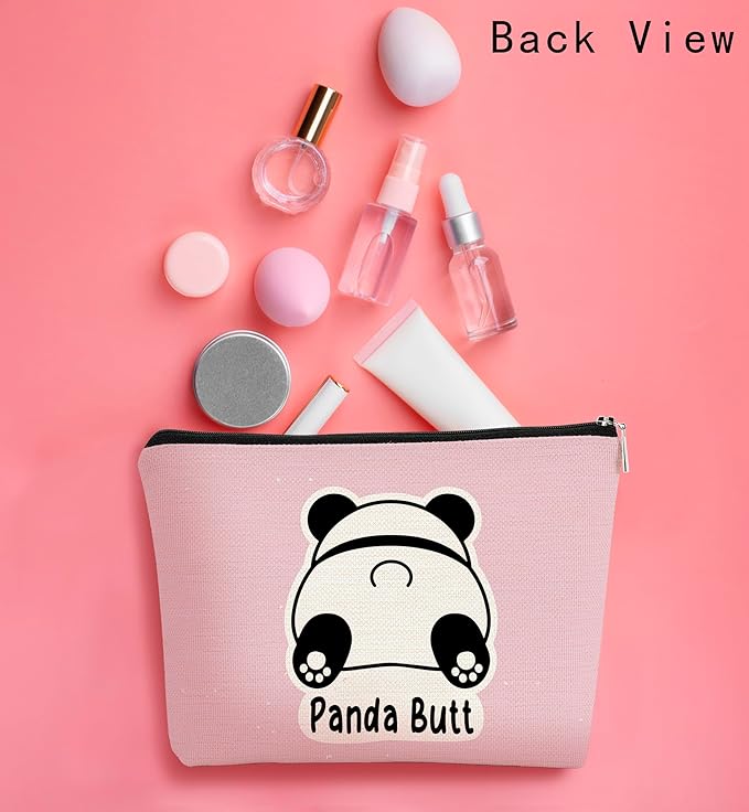 BARPERY Panda Gifts Pink Makeup Bag,Gifts for Panda Lover Wonmen Girls,Cute Baby Panda Guess What It's Pug Butt Cosmetic Bag,Makeup Case for Teen Girls Daughter, Panda Accessories