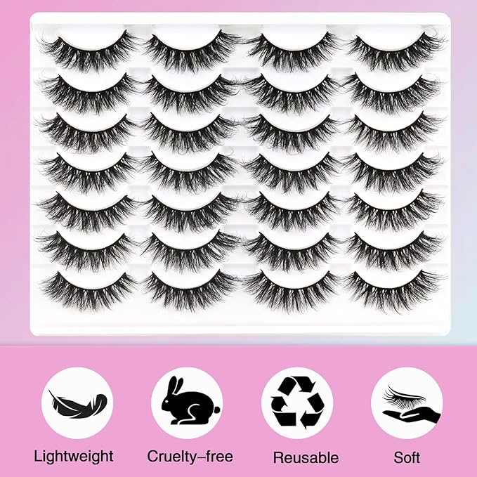 Losha Lashes 14 Pairs Fluffy False Lashes Soft Handmade Fake Eyelashes Vegan Cat Eye Lashes that Like Lash Extensions (P01)