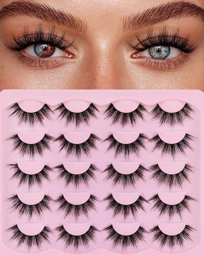 Veleasha Lashes Fluffy Eyelashes Wispy Fake Lashes Volume Eye Lashes 18mm Long Lashes C Curl Fake Eyelashes Soft False Lashes Lightweight False Eyelashes Dramatic Lash Strips 10 Pairs Pack (Firework)
