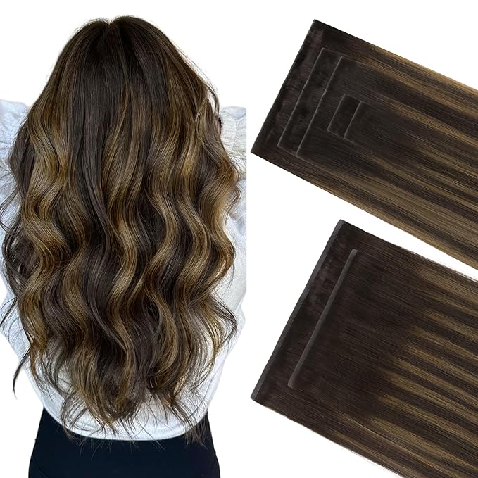 GOO GOO Invisi Edge Clip in Hair Extensions Set, 24inch 160g, 5pcs Injected Seamless PU Clip ins and 2pcs Classical PU Clip ins, Virgin Real Human Hair, #(T2/6) P2