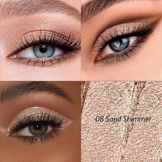 Dual-Ended Sand Shimmer Eyeshadow Stick - Long-Lasting Cream Eye Shadow Stick Crease-Proof Eyeshadow Pencil, Easily Blendable Neutral Eye Highlighter Makeup with Built-in Smudger, 08