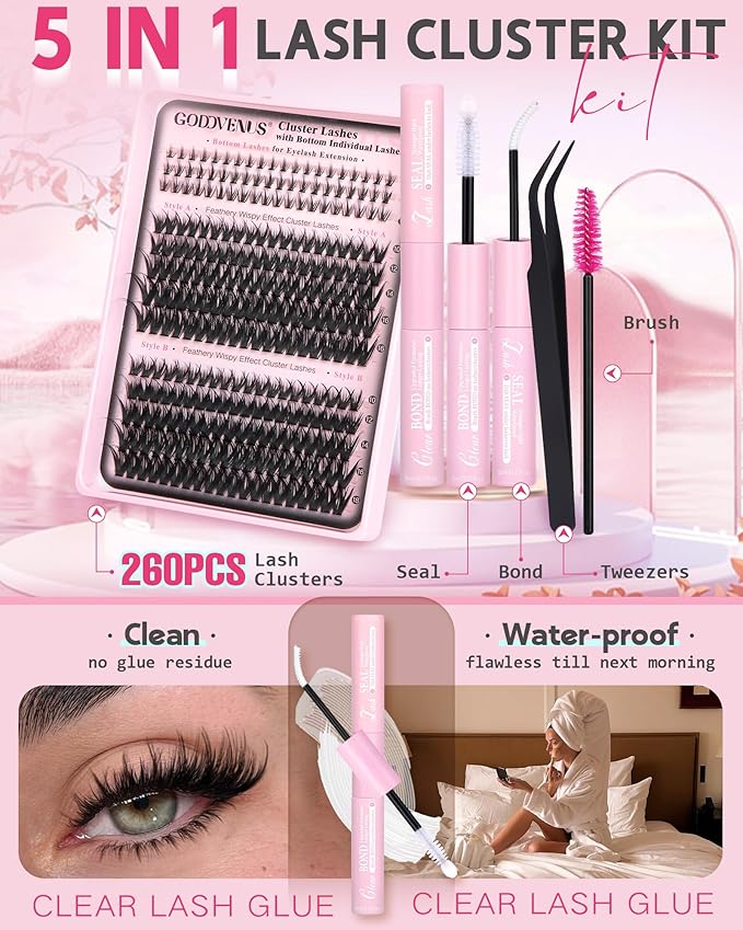 Wispy Eye Lash Clusters Kit Natural Cluster Eyelash Extensions Kit False Eyelash Clusters Fluffy DIY Individual Lash Extensions Kit C Curl